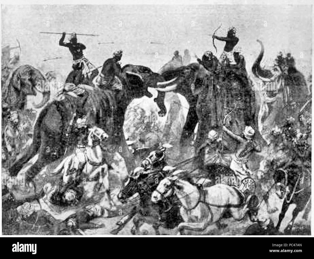 594 Die Niederlage des Pulikesin II, der Chalukhya, byMahamalla Pallava in Badami Stockfoto