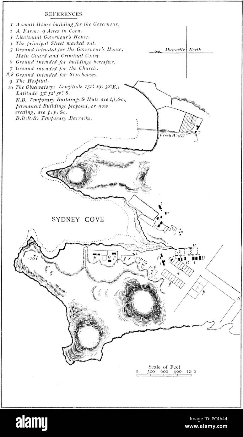 563 Skizze von Sydney Cove, Port Jackson, 1788 (von Admiral Phillip) Stockfoto