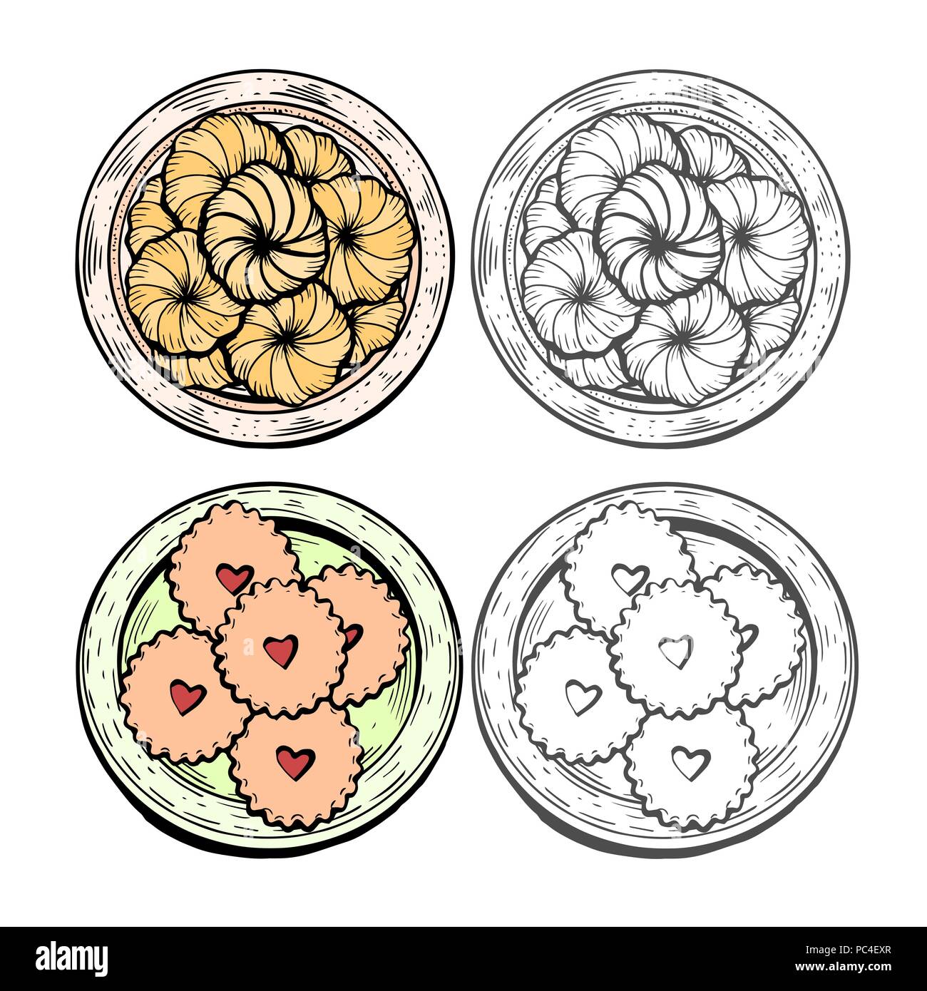 Hand gezeichnet. Orientalische Süßigkeiten Vector Illustration. Middle Eastern Food. Essen Menü Hintergrund. Ansicht von oben. Farbenfrohes Design vorlage. Stock Vektor