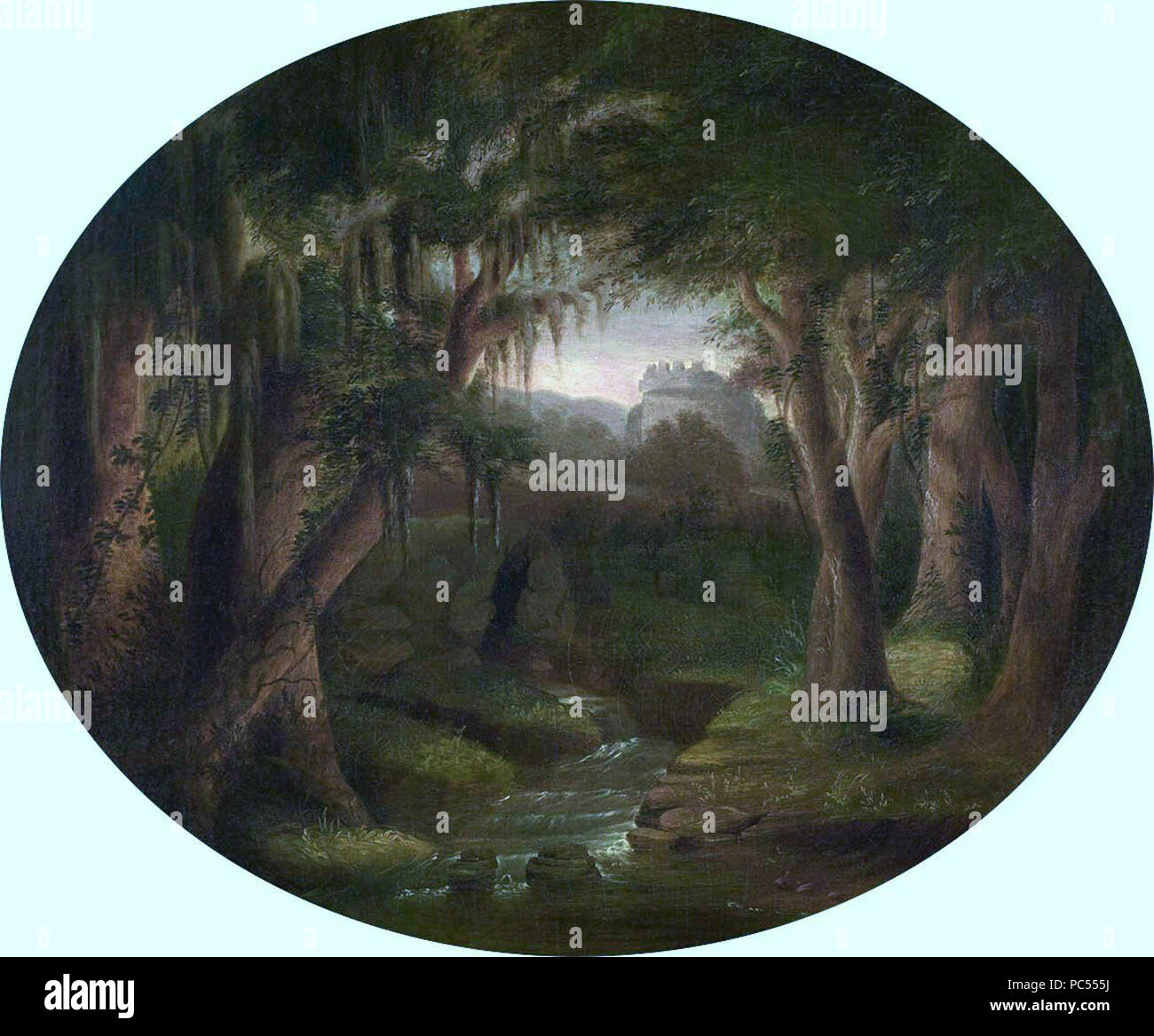 36 Untitled (Landschaft mit Bemoosten Bäume und entfernten Ruinen) von Charles A. Fraser Stockfoto