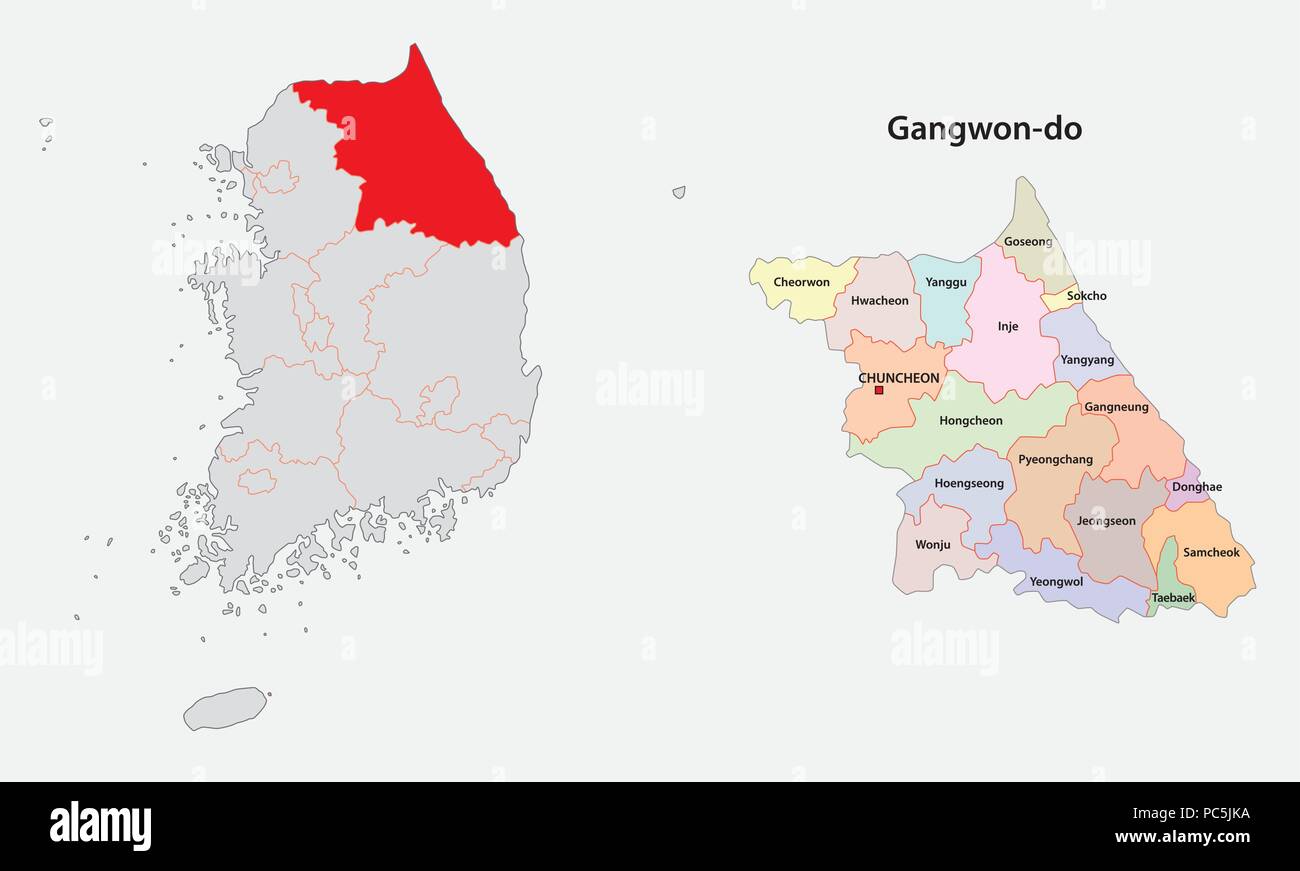 South Korea Nord Provinz Gangwon Karte Stock Vektor