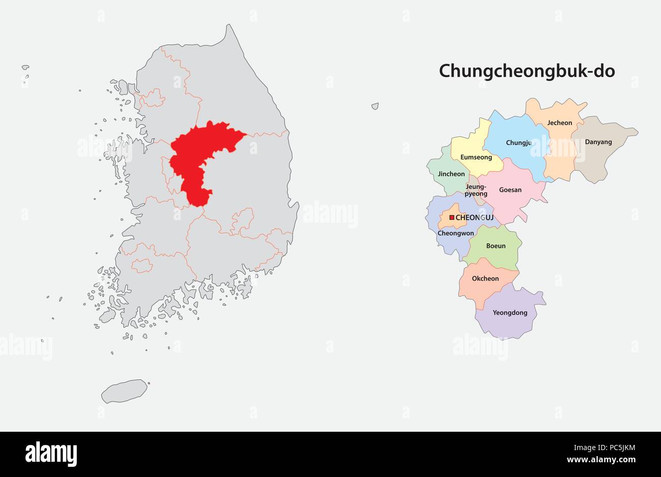 South Korea Nord chungcheong Provinz Karte Stock Vektor