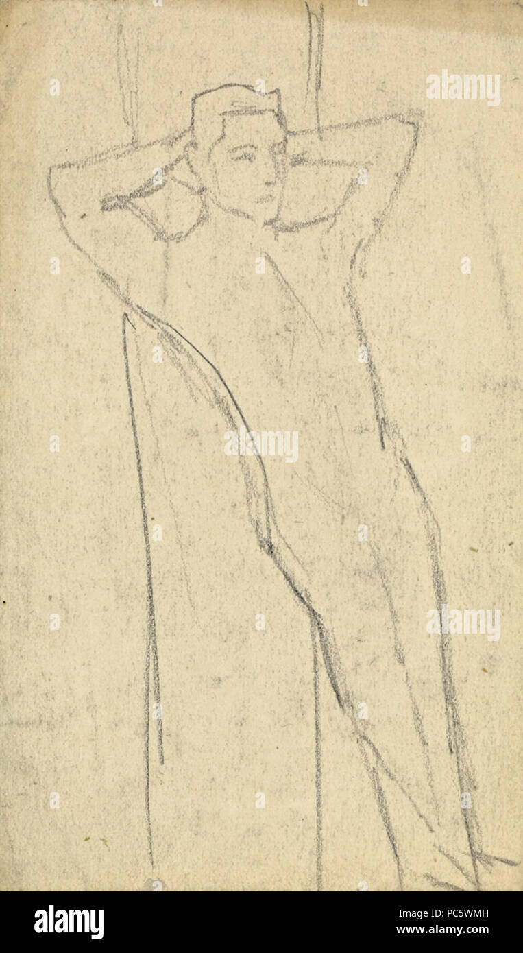 10. August Macke Angelehnt stehender männlicher Akt am Baumstamm 1902 Stockfoto
