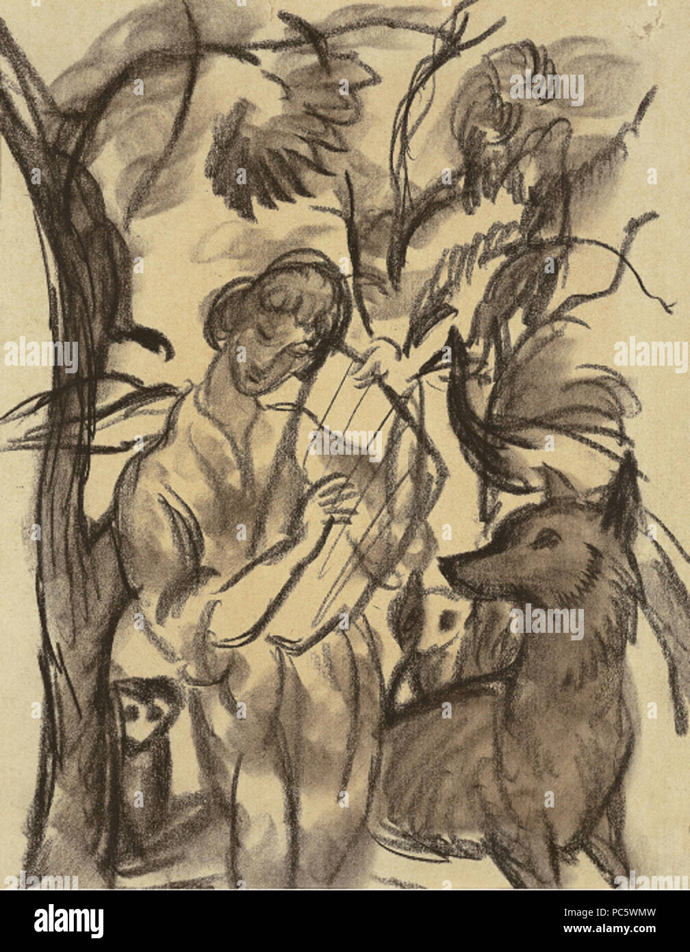 10. August Macke Frau mit Lyra und Hund Stockfoto