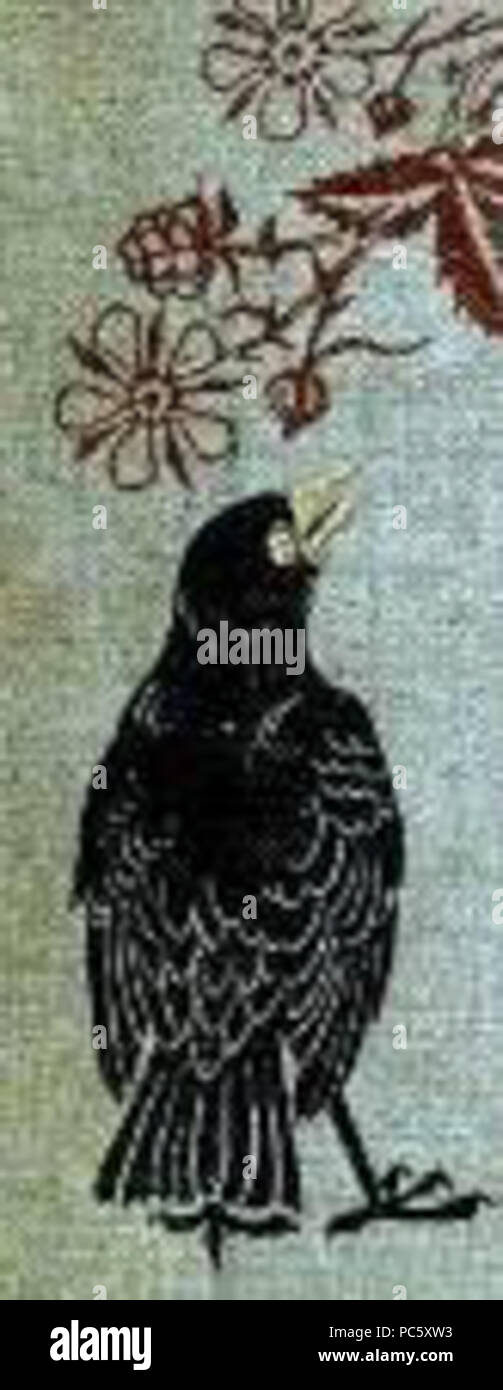 15 Black Bird und Blumen Stockfoto