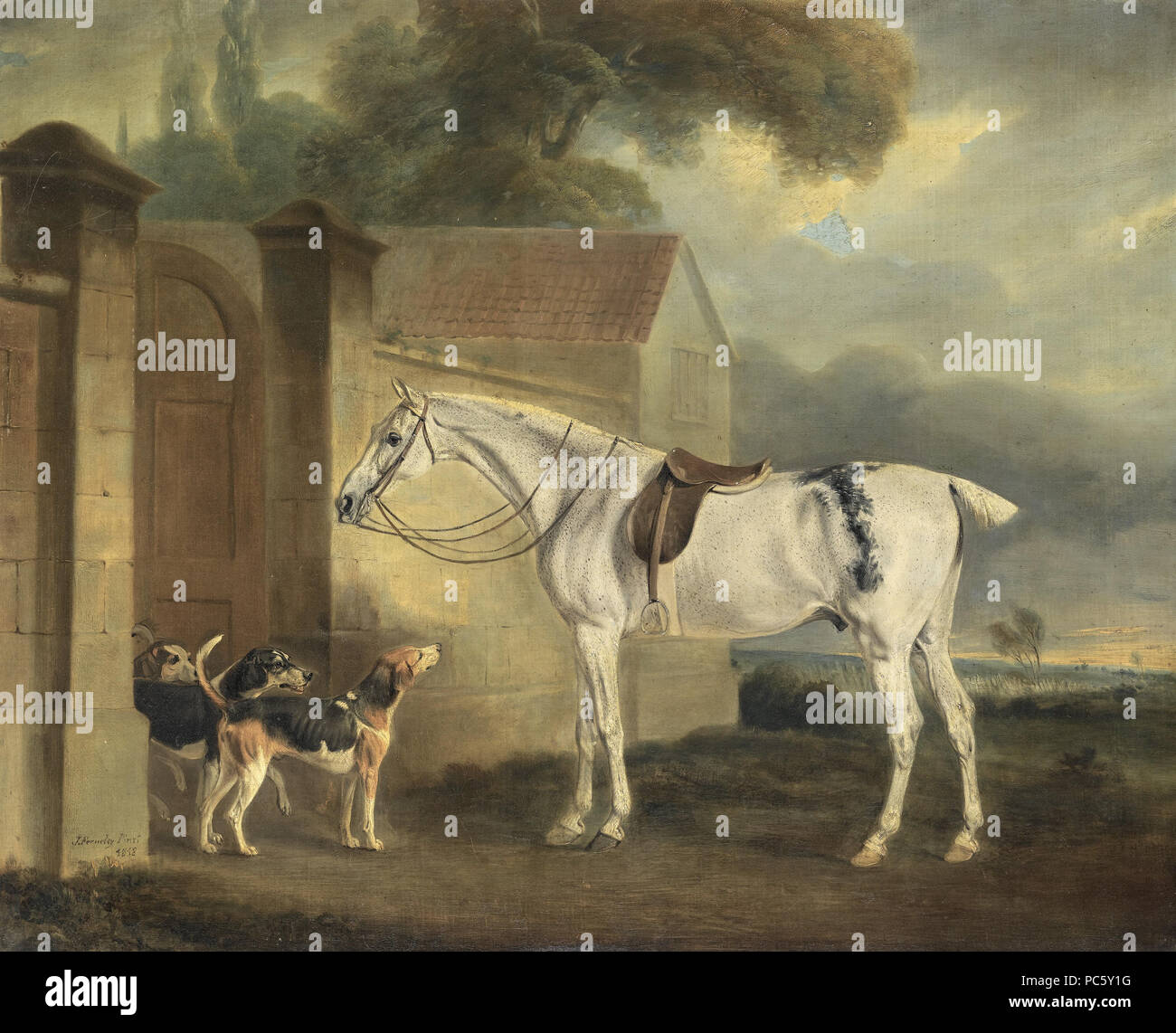 15 Messing, in Cottesmore mit der cottesmore Jagdhunde, Öl auf Leinwand Gemälde von John Ferneley Snr, 1818 Stockfoto