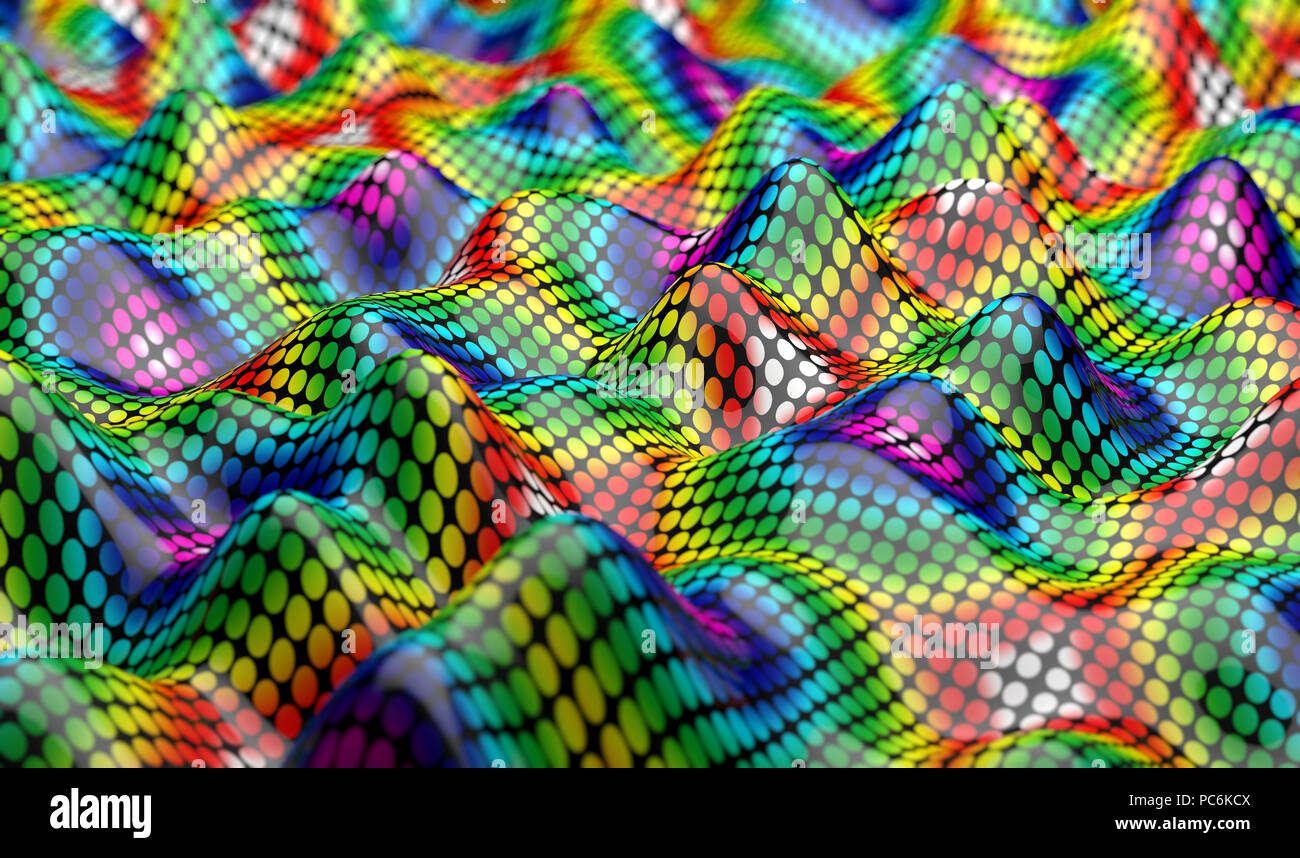 Wellen und Locken mit lebendigen Farben. Abstrakte farbenfrohe Hintergrund. 3D-Darstellung Stockfoto