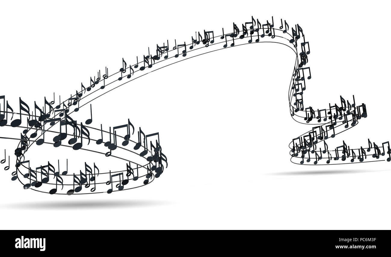 3D-Darstellung von Noten und musikalische Zeichen der abstrakten Musik. Musik Hintergrund Design. Musical schreiben über Weiß isoliert Stockfoto