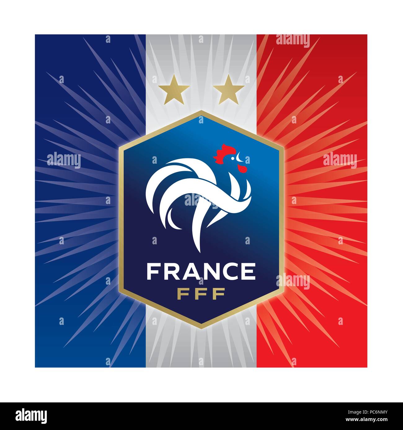Frankreich Fußball-Verband neues Logo mit zwei Sternen, Meister 2018 Stock Vektor