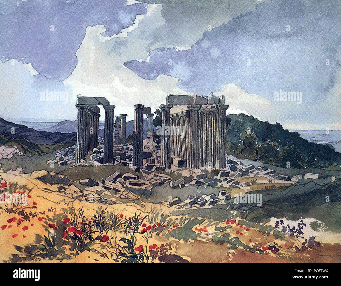 Цифровая репродукция этой картины находится в интернет-галерее Http://gallerix.ru 671 Брюллов Храм Аполлона Эпикурейского в Фигалии Stockfoto