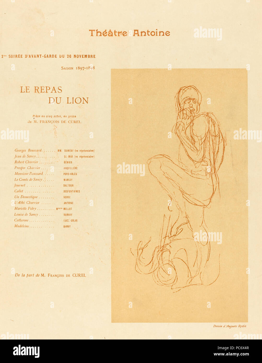 Nach Auguste Rodin, Le Repa du Lion 1897, Lichtdruck in Rot auf Webte Papier, Geschenk der Atlas Stiftung 11 Auguste Rodin - Le Repa du Lion Stockfoto