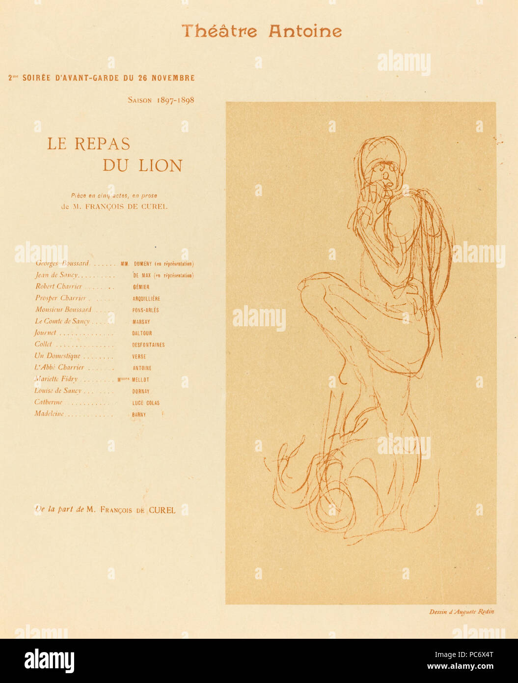 Nach Auguste Rodin, Le Repa du Lion 1897, photolithograph in Rot auf Webte Papier, Geschenk der Atlas Stiftung 11 Auguste Rodin - Le Repa du Lion 2 Stockfoto