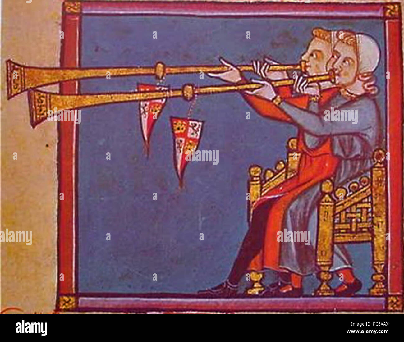 66 Añafiles en Las Cantigas de Alfonso X el Sabio Stockfoto