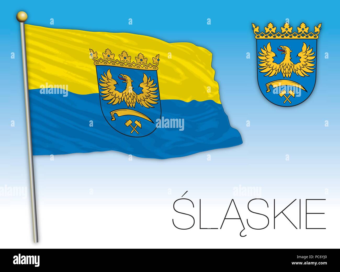 Slesia Flagge, Europäische Region, Vector Illustration Stock Vektor