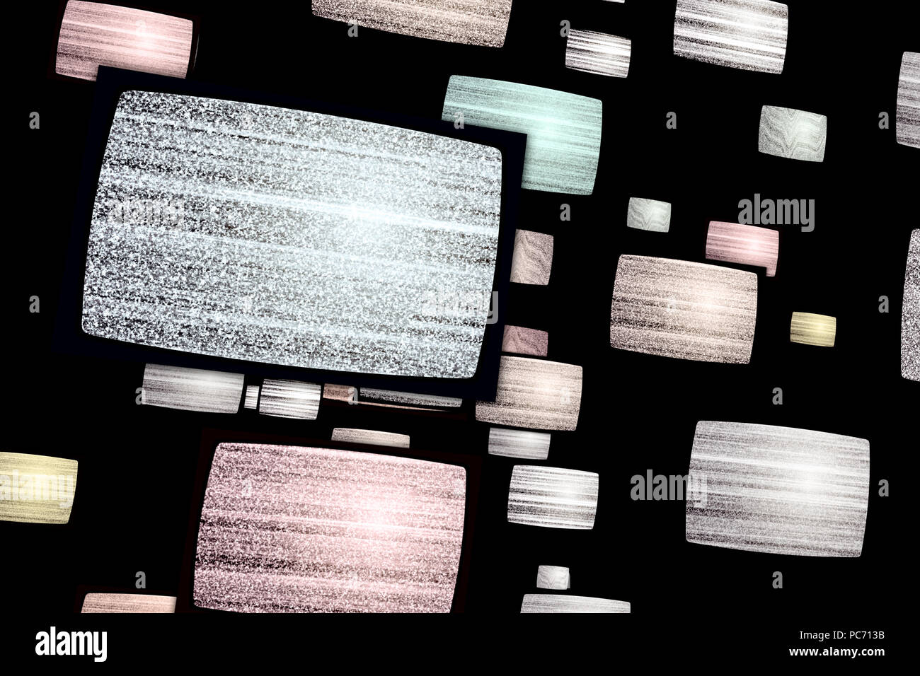 Lärm auf alten Fernseher. Flug zwischen schneit Fernsehen mit Schnee und kein Signal. Zeigt in abstrakter Begriff. Stockfoto