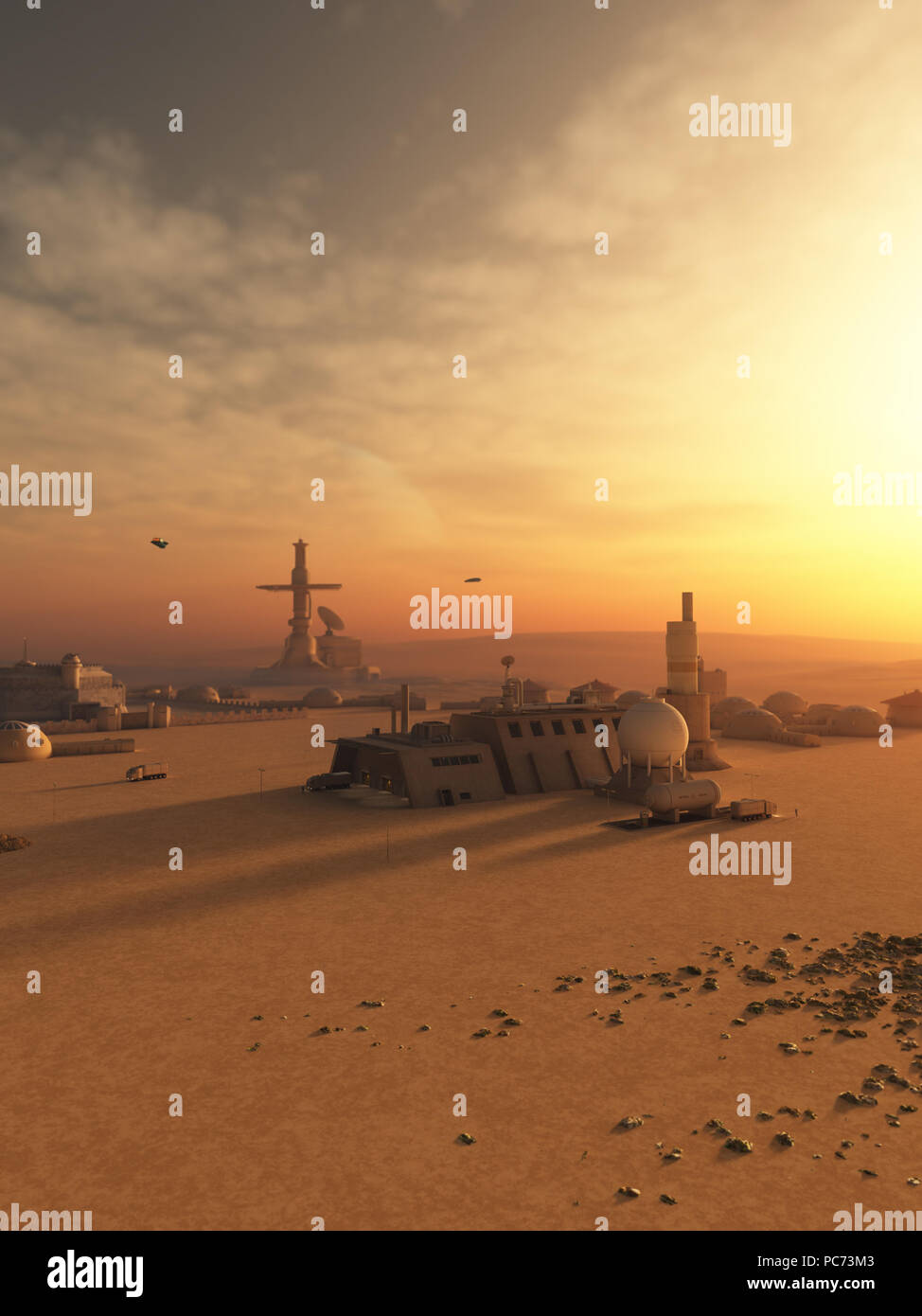 Wüste Außenposten auf einem fremden Planeten Stockfoto