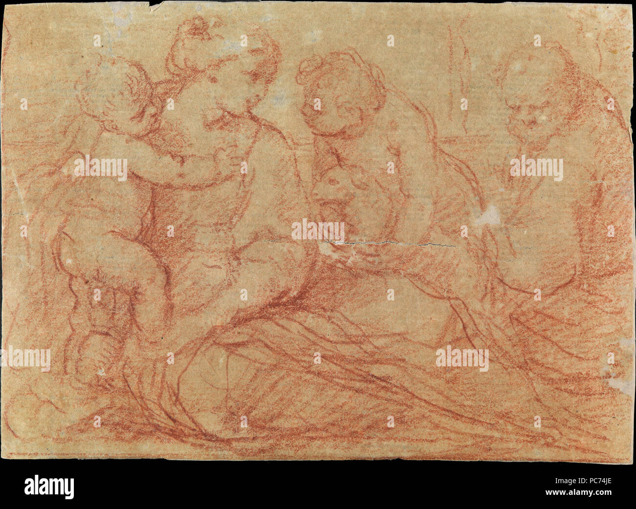 80 Simone Cantarini-A Virgem com o Menino Jesus e São João Stockfoto