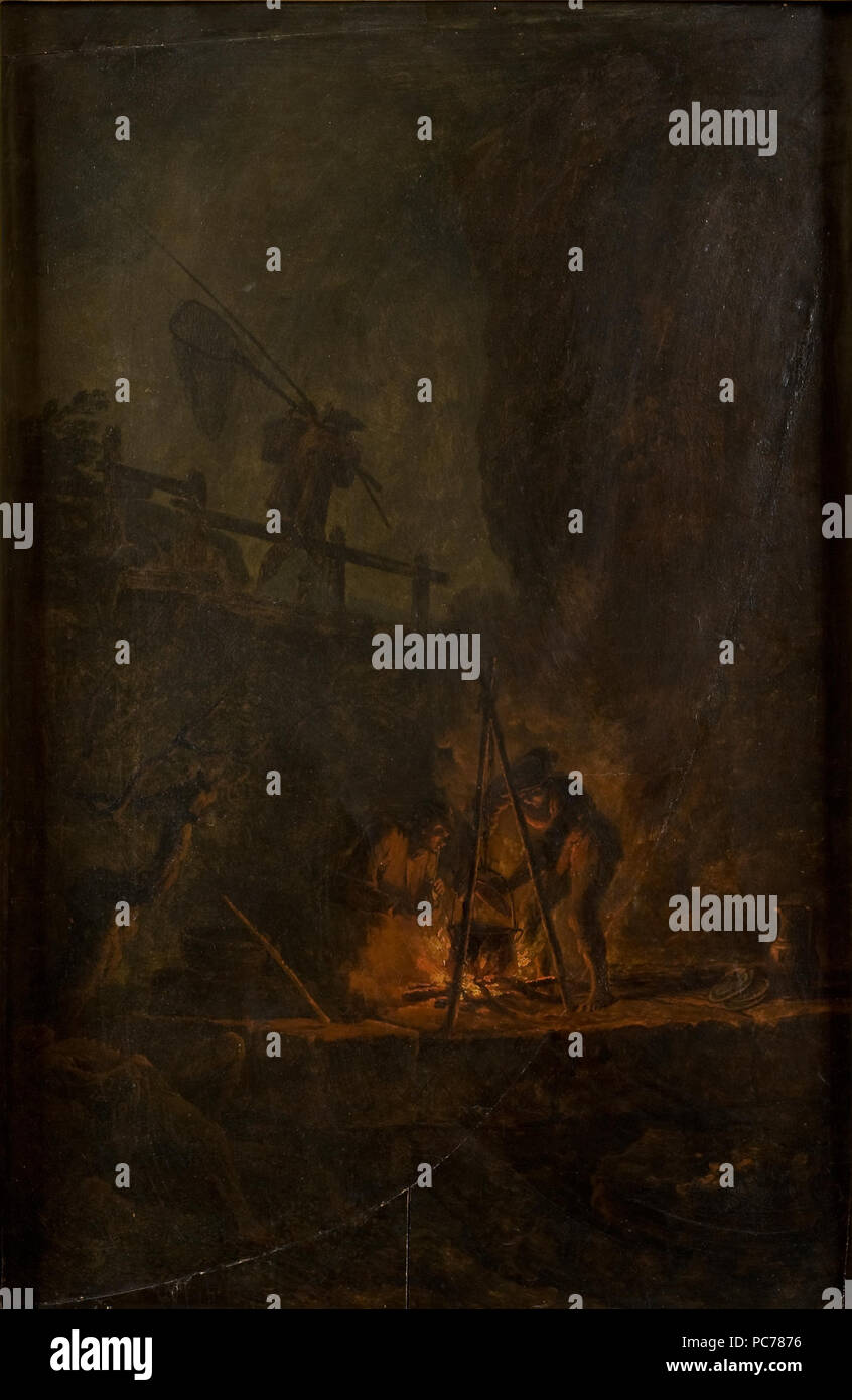 62 Männer in der Nähe von einem Feuer in den Bergen (Pierre Jacques Volaire) - Nationalmuseum - 17900 Stockfoto