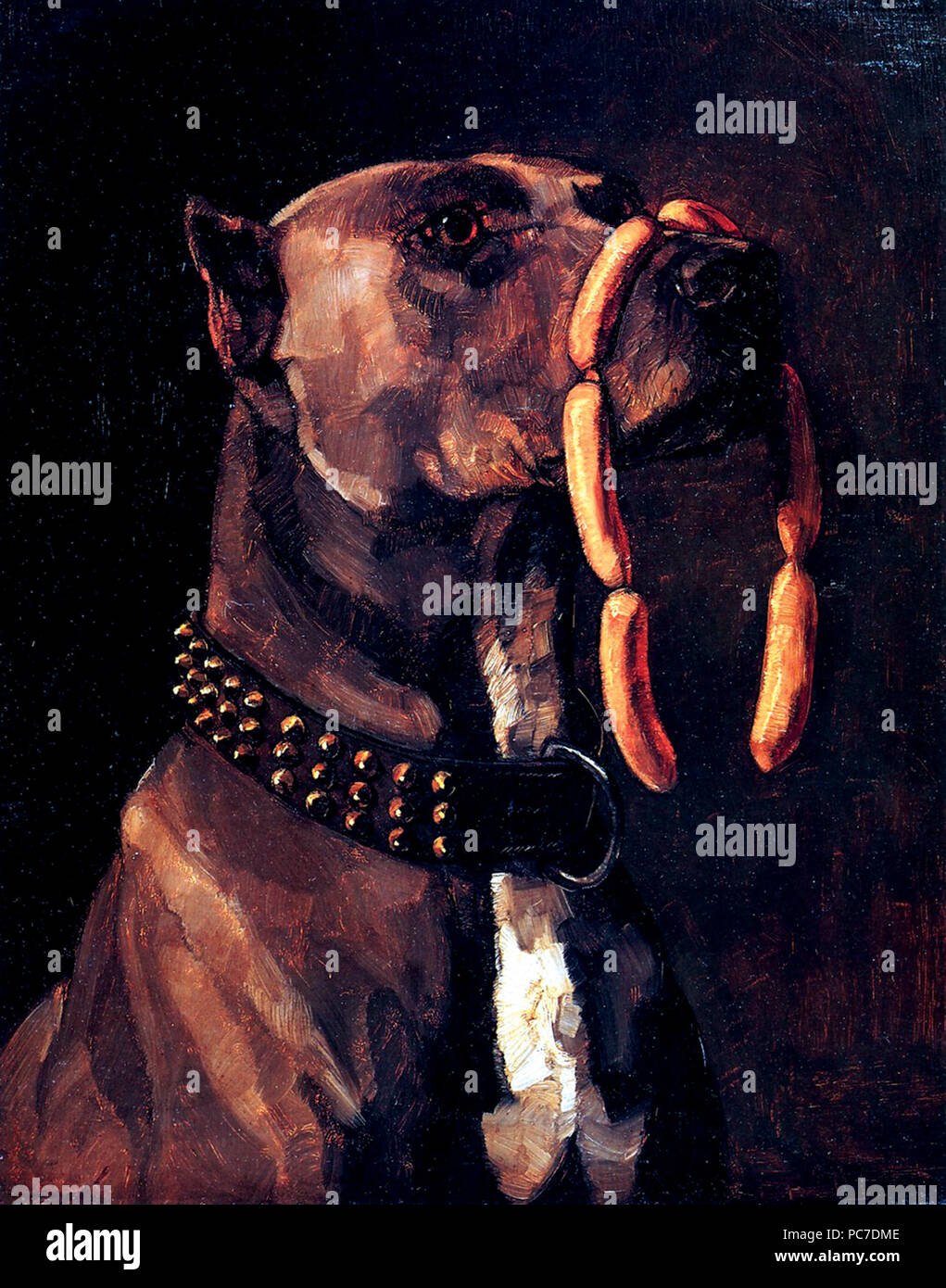 93 Wilhelm Trübner Dogge mit Würsten Stockfoto