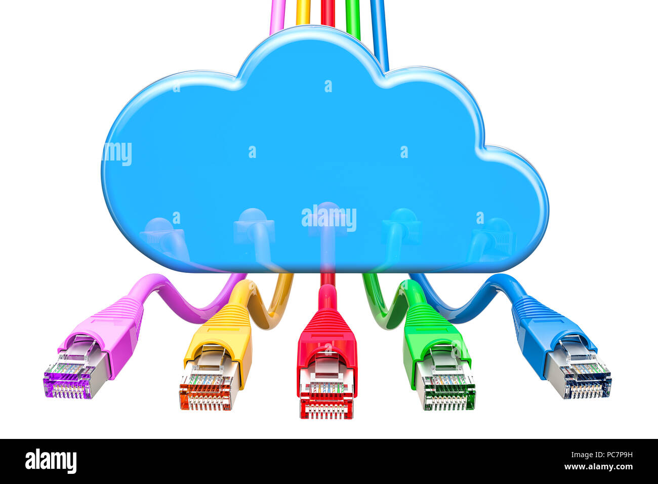 Computer cloud mit LAN-Kabel Internet, 3D-Rendering auf weißem Hintergrund Stockfoto