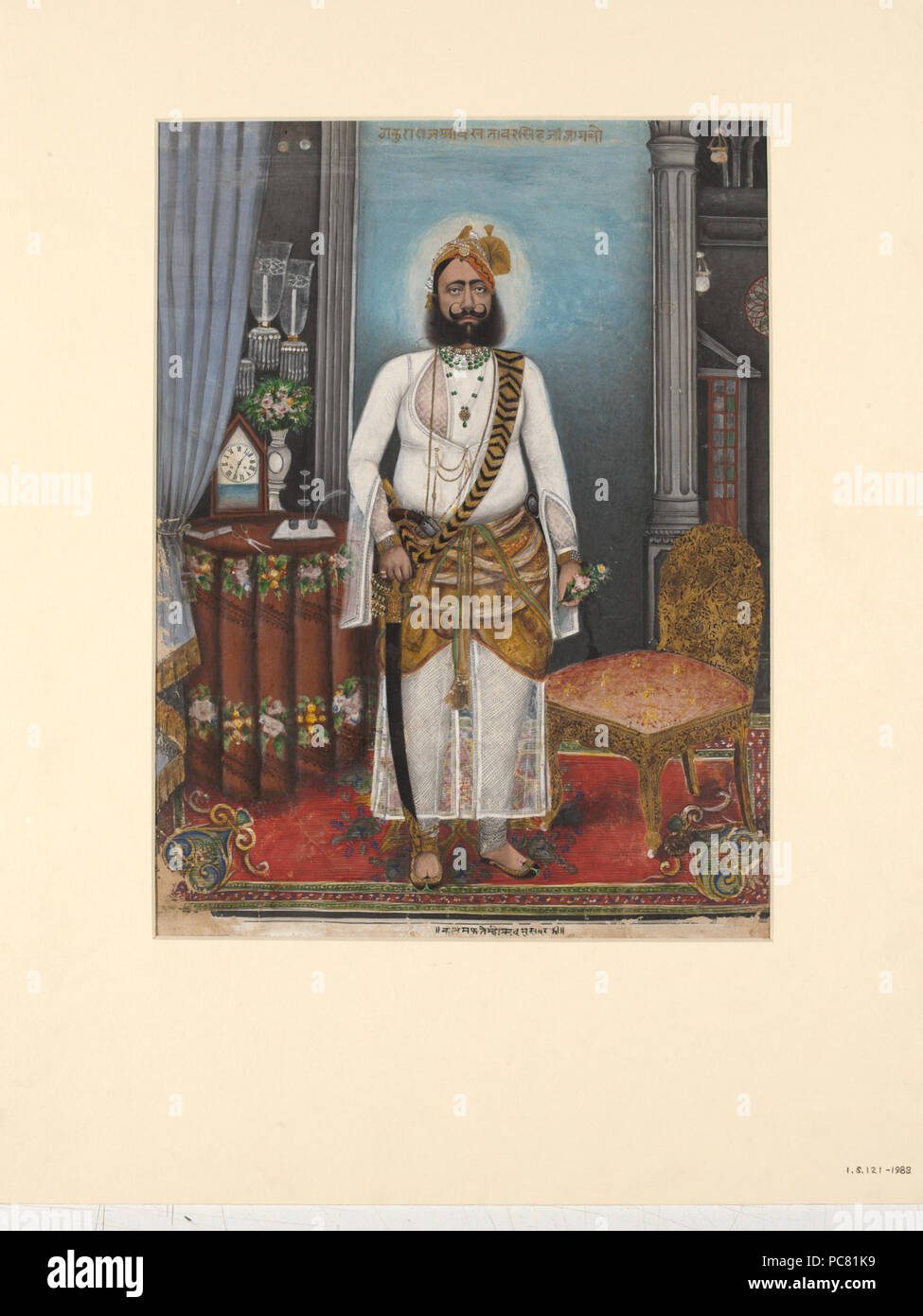 497 Portrait von Thakur Raja Singh Bakhtawar, stehend in einem europäischen Stil. Stockfoto