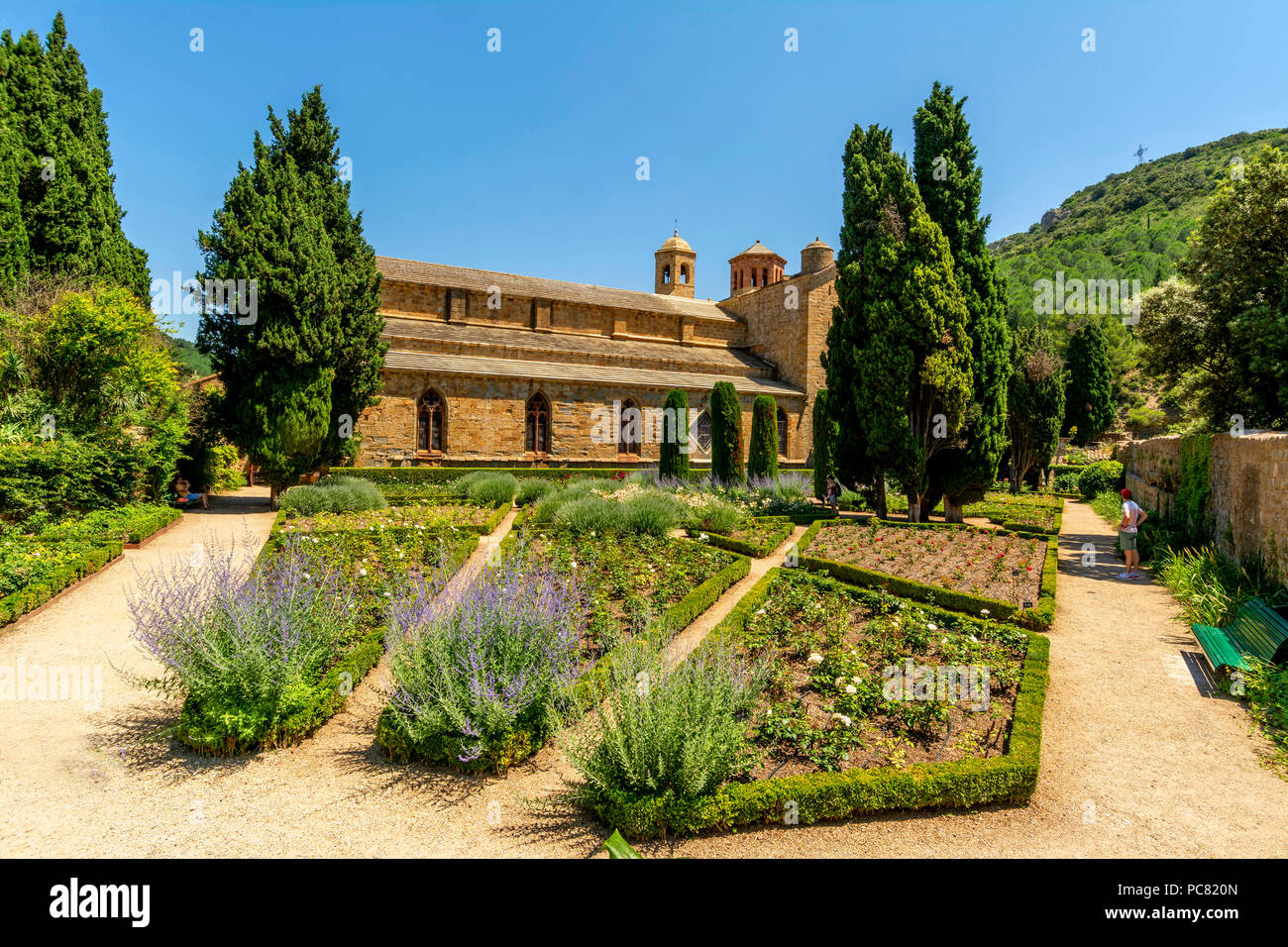 Garten der Abtei Sainte-Marie de Fontfroide oder Fontfroide Abbey in der Nähe von Narbonne, Aude, Royal, Frankreich, West Europa Stockfoto