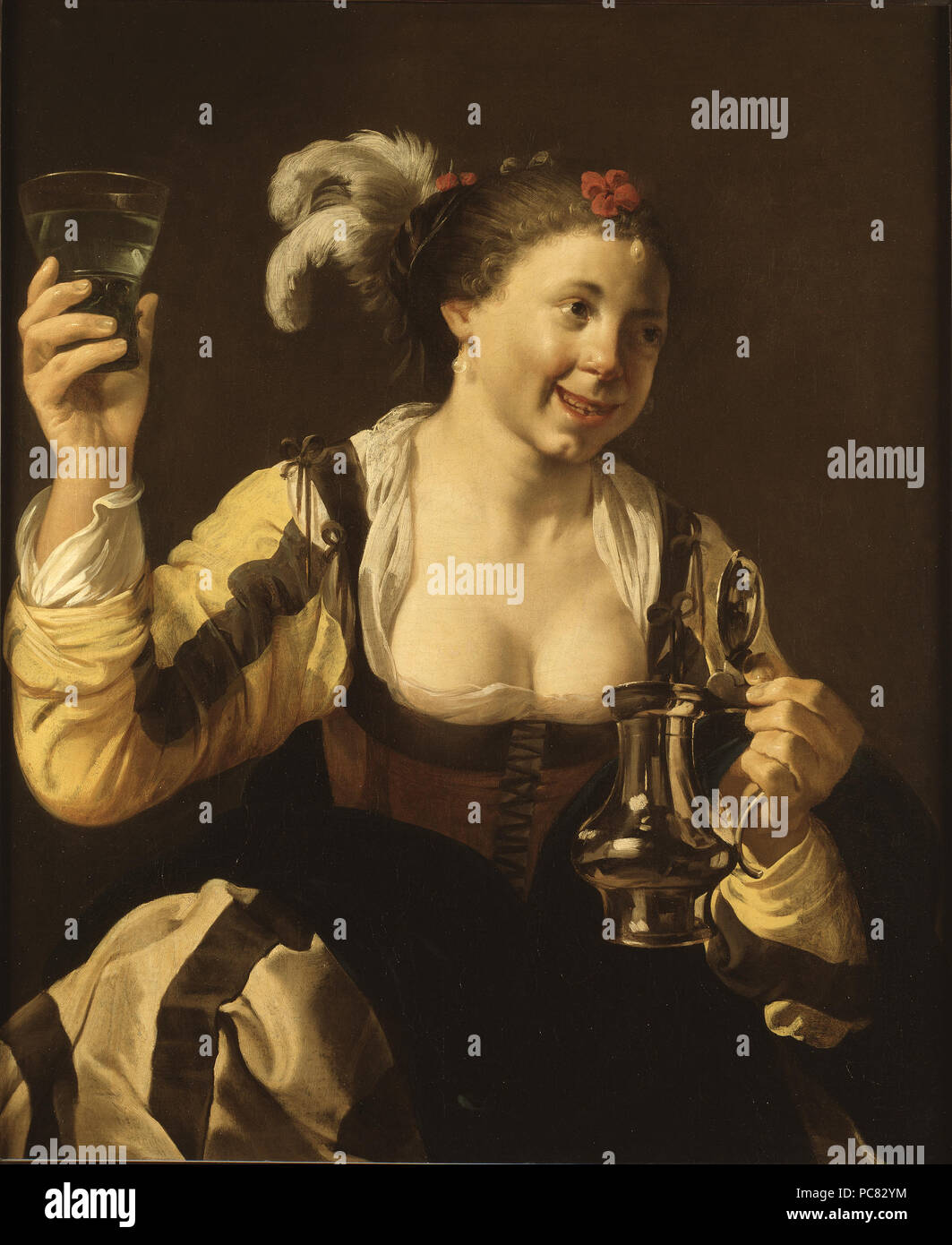 3 ein Mädchen mit einem Glas (Geschmack, eine in einer Reihe von den fünf Sinnen) (Hendrick Terbrugghen) - Nationalmuseum - 18491 Stockfoto