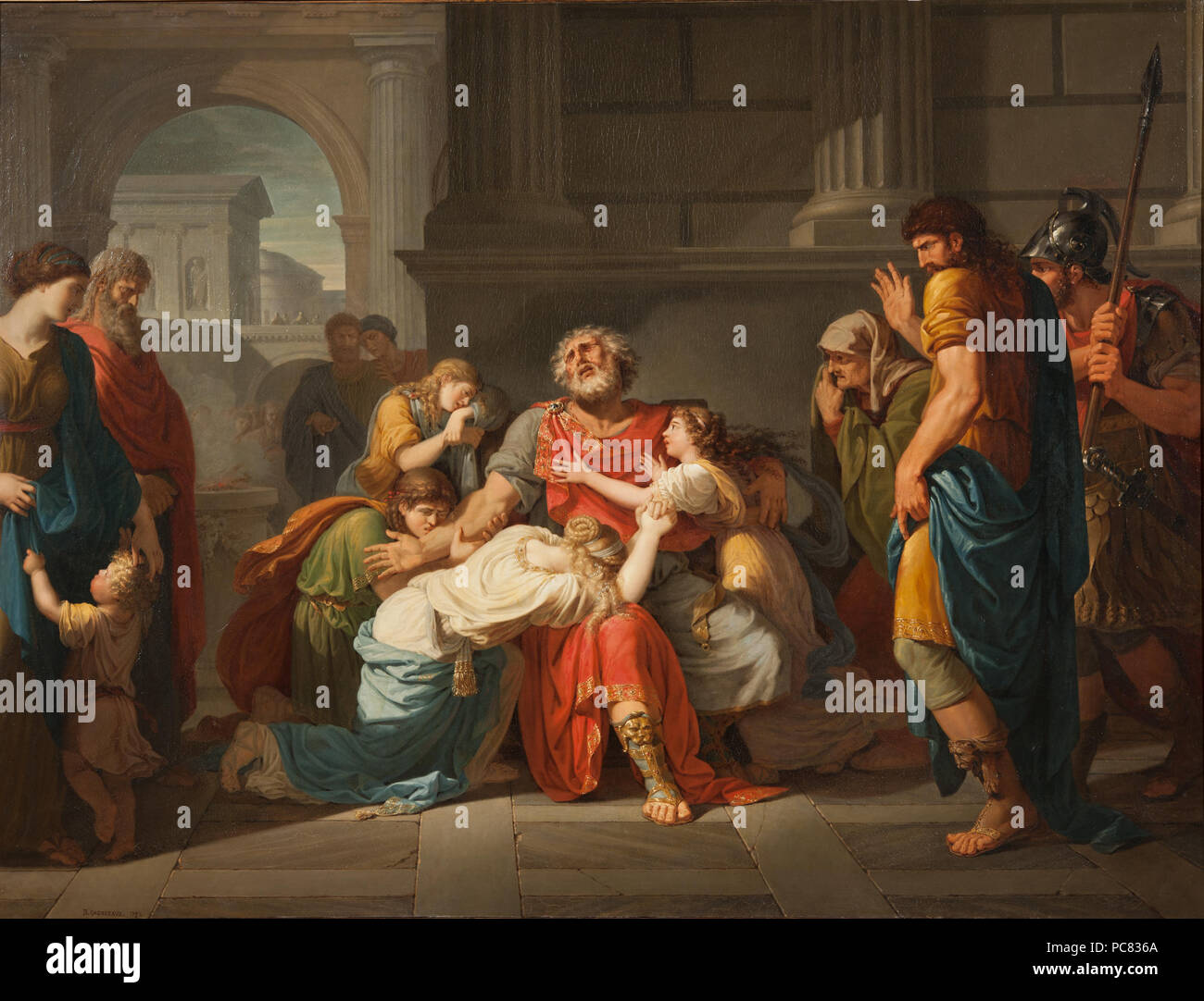 Bénigne Gagneraux: Den blinden Oidipus anbefaller Sünde familj åt gudarna. NM 828 86 Blinde Ödipus lobte seine Kinder zu den Göttern (bénigne Gagneraux) - Nationalmuseum - 17831 Stockfoto