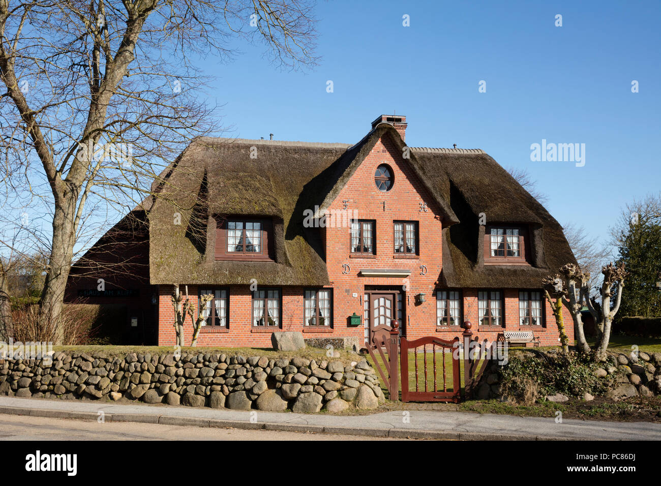 Reetdachhaus, Keitum, Sylt, Nordfriesische Inseln, Nordfriesland, Schleswig-Holstein, Deutschland, Europa Stockfoto