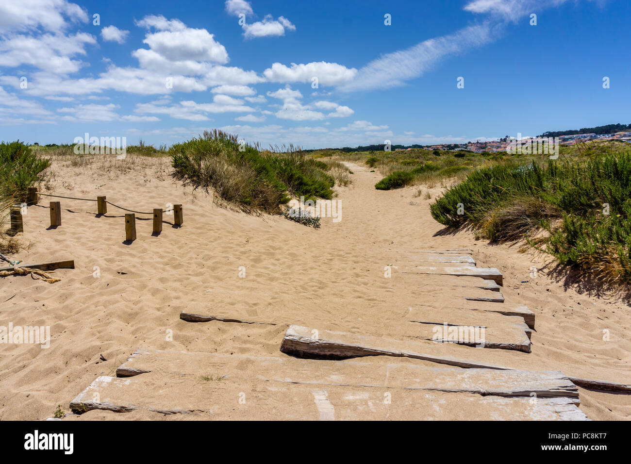 Die Sanddünen von Sao Martinho do Porto, Alcobaca, Portugal. Stockfoto