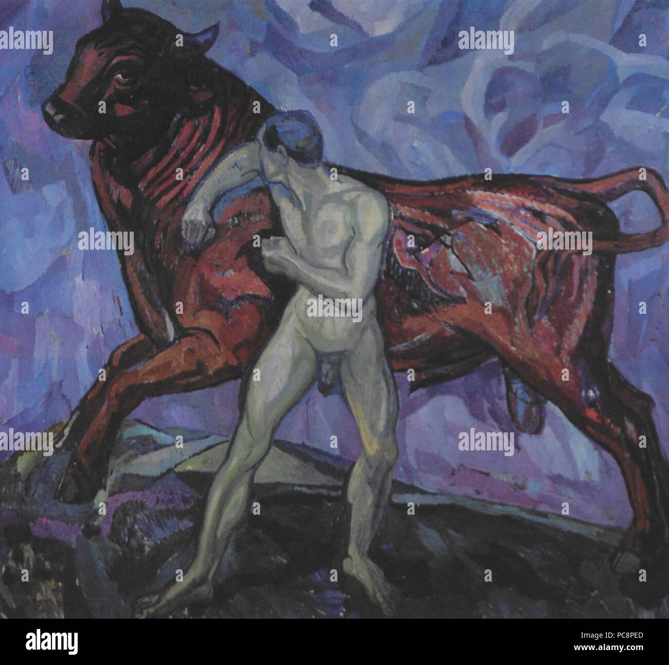 3 Mann med-Törneman tjur Stockfoto