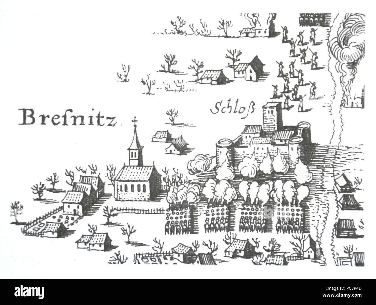 15 Bitva u Přísečnice 1641, mědiryt, výřez Stockfoto