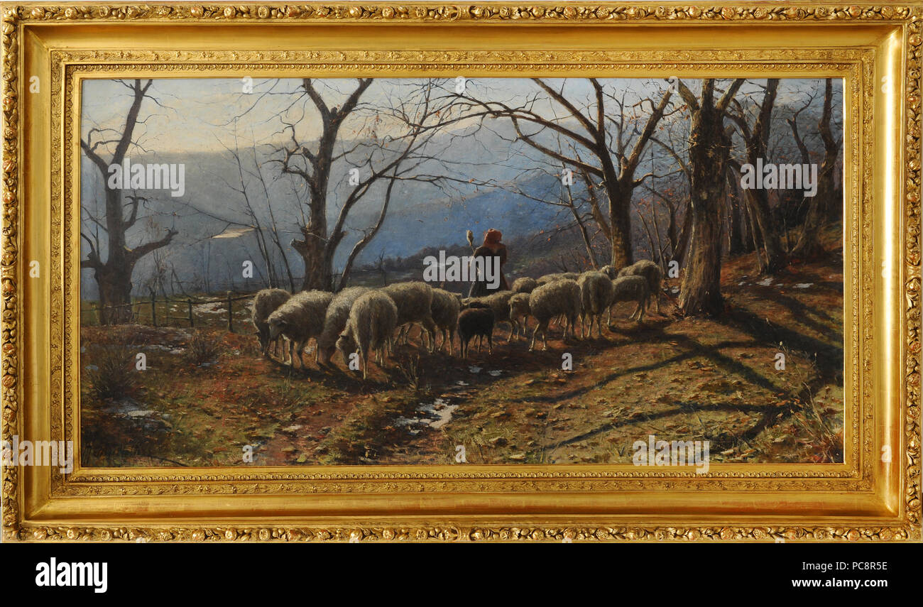 610 Tominetti Paesaggio con pecore Stockfoto