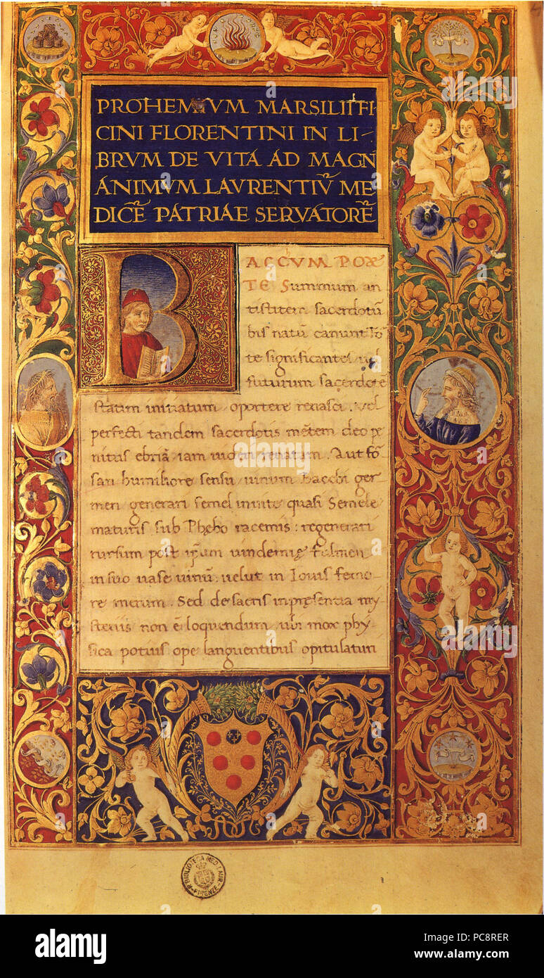 400 Marsilio Ficino, De vita, Vorwort Stockfoto