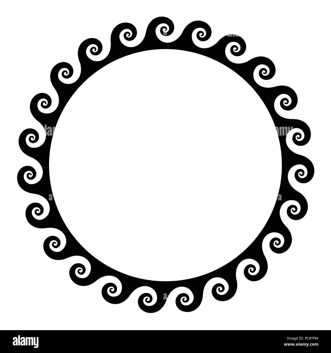 Schwarz nahtlose Spiralen Frame einer Laufender Hund Muster. Nahtlose meander Design. Wellen in wiederholten Motiv geprägt. Blättern Muster. Stockfoto