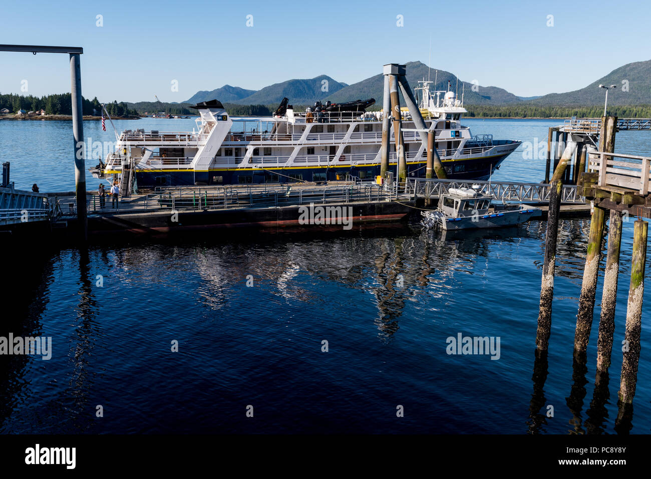Lindblad National Geographic Sea Bird angedockt in Ketchikan, Alaska, USA. Stockfoto