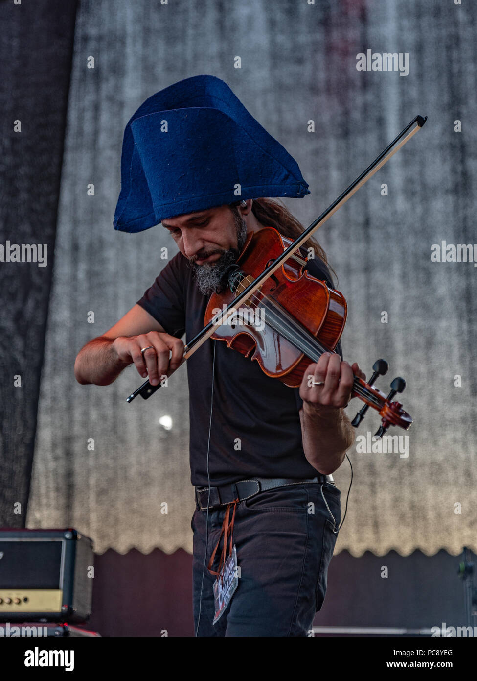 Bergamo, Italien - 29. Juli 2018: Die italienischen Folk Rocker band KALEVALA HMS führt an 6 Folk und Metal Fest von Malpaga (BG). Brambilla Simone Live Stockfoto