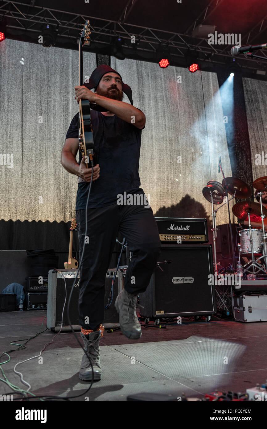 Bergamo, Italien - 29. Juli 2018: Die italienischen Folk Rocker band KALEVALA HMS führt an 6 Folk und Metal Fest von Malpaga (BG). Brambilla Simone Live Stockfoto