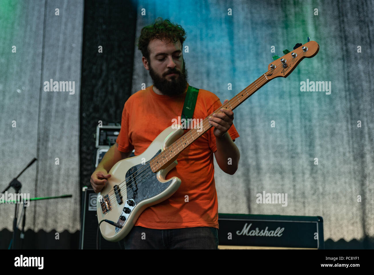 Bergamo, Italien - 29. Juli 2018: Die italienischen Folk Rocker band KALEVALA HMS führt an 6 Folk und Metal Fest von Malpaga (BG). Brambilla Simone Live Stockfoto