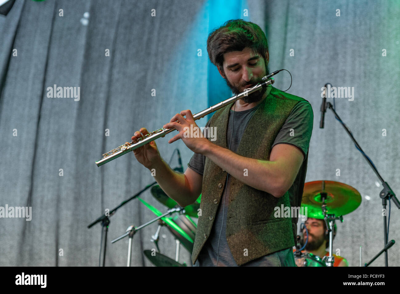 Bergamo, Italien - 29. Juli 2018: Die italienischen Folk Rocker band KALEVALA HMS führt an 6 Folk und Metal Fest von Malpaga (BG). Brambilla Simone Live Stockfoto