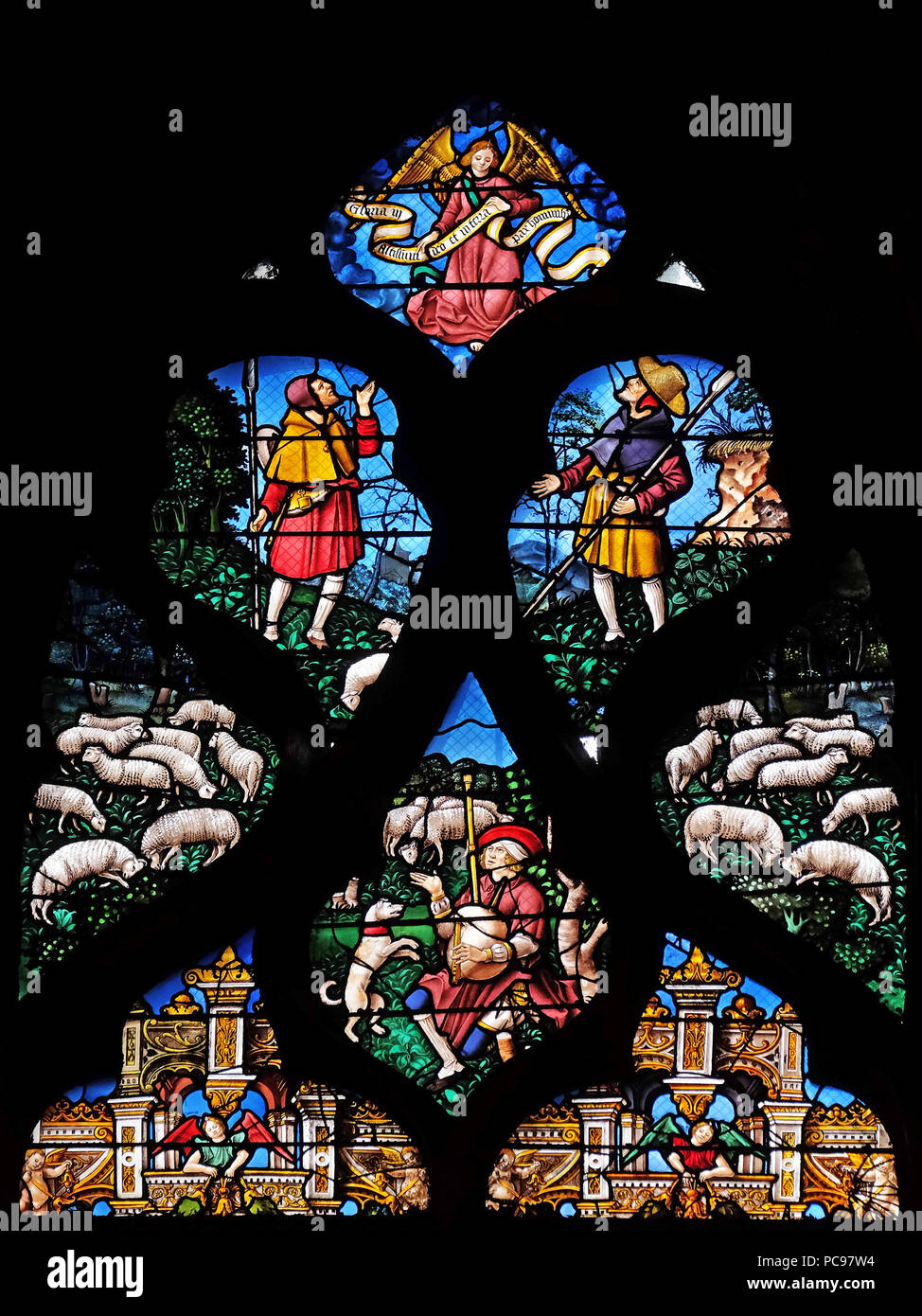 Glasfenster in der Saint Gervais und Sankt Protais Kirche, Paris, Frankreich Stockfoto