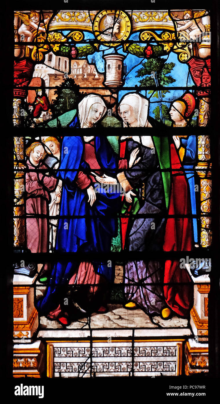 Heimsuchung, Glasfenster in der Saint Gervais und Sankt Protais Kirche, Paris, Frankreich Stockfoto