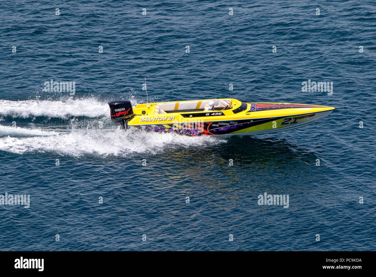 Phantom 21 Schnellboot som p mal in Gibraltar Stockfoto