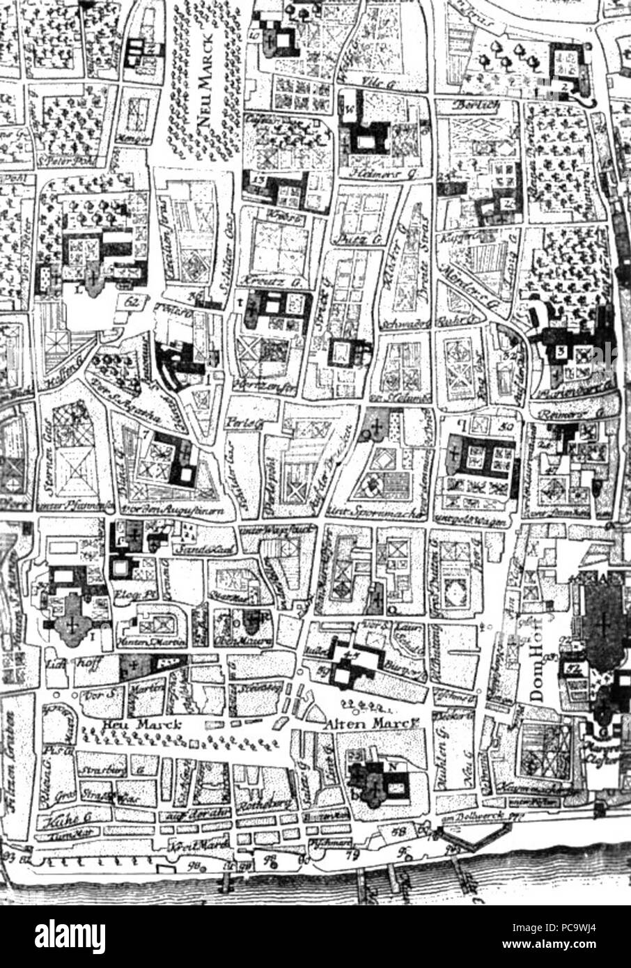 Reinhardt, Johann Valentin, Stadtplan von Köln, sogenannter Rheinhardtscher Stadtplan, Rba-mf 001607 ein. 55 Köln - Stadtplan Reinhardt 1752 II. Stockfoto