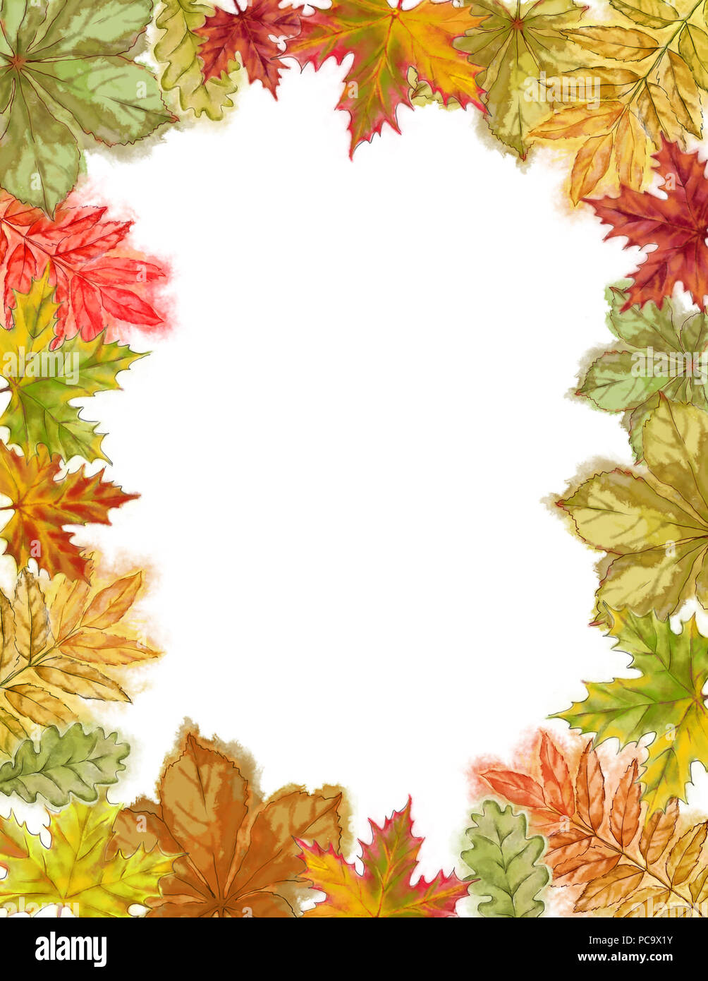 Blätter im Herbst eingerichtet Vorlage mit Text auf weißen Hintergrund