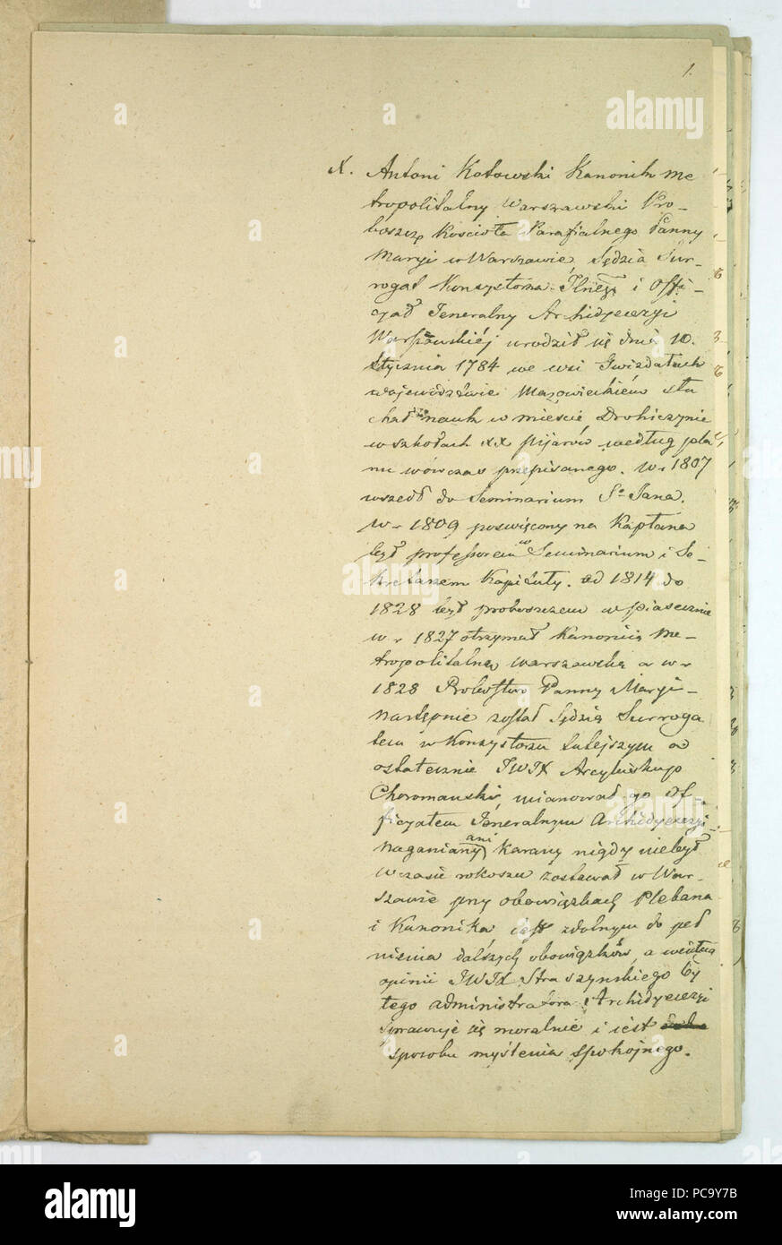 Zapiski AGAD Rządowej sporządzone w Komisji Spraw Wewnętrznych i Duchownych dotyczące patriotycznej postawy ks. Antoniego Kotowskiego 1. Stockfoto