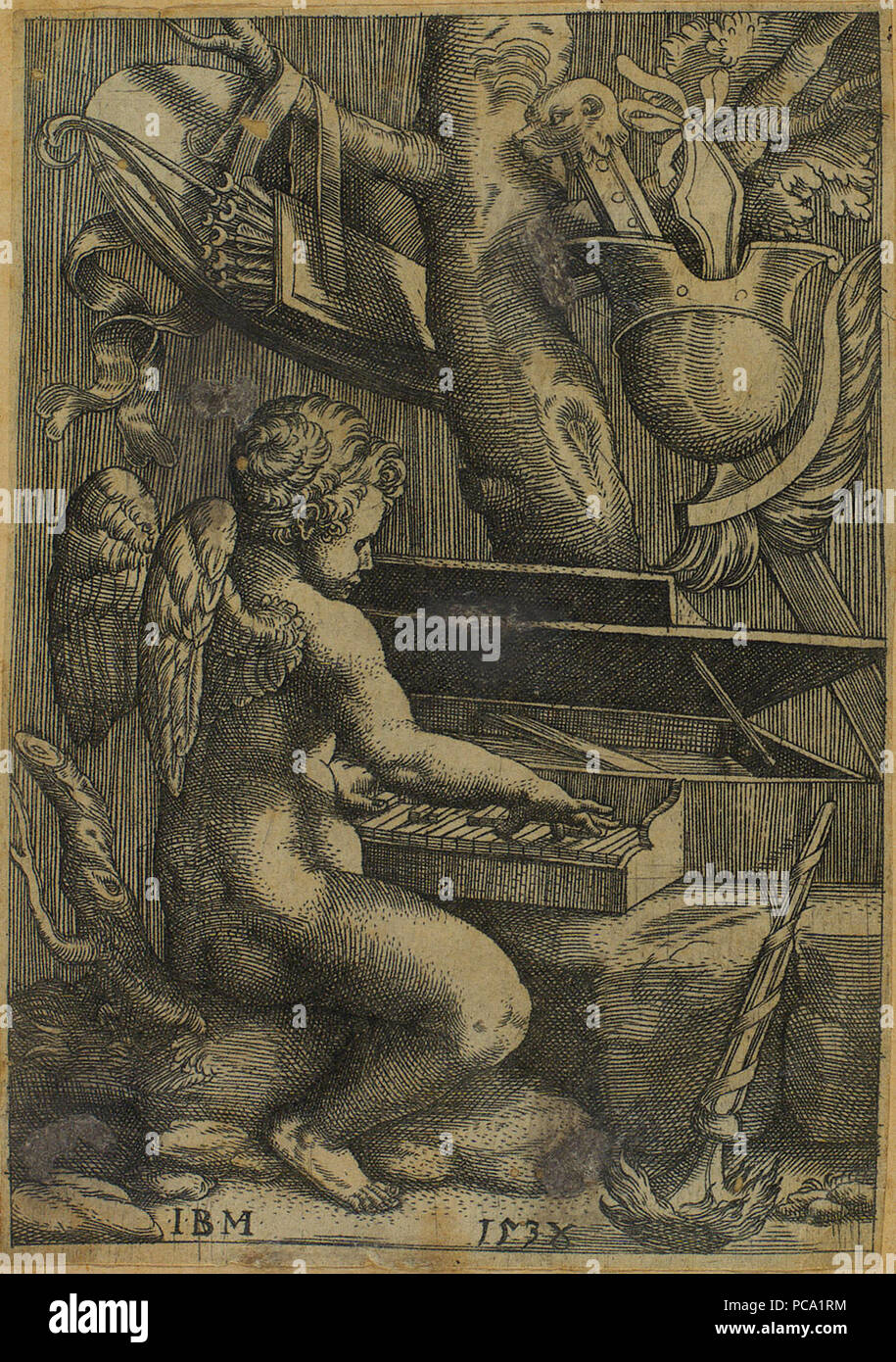 38 Giovanni Battista Ghisi-Cupido tocando cravo Stockfoto
