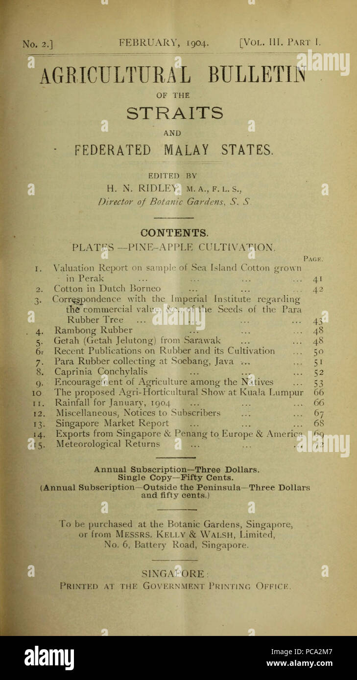 Landwirtschaftlichen Bulletin der Meerenge und Federated Malay States. Neue Serie Stockfoto
