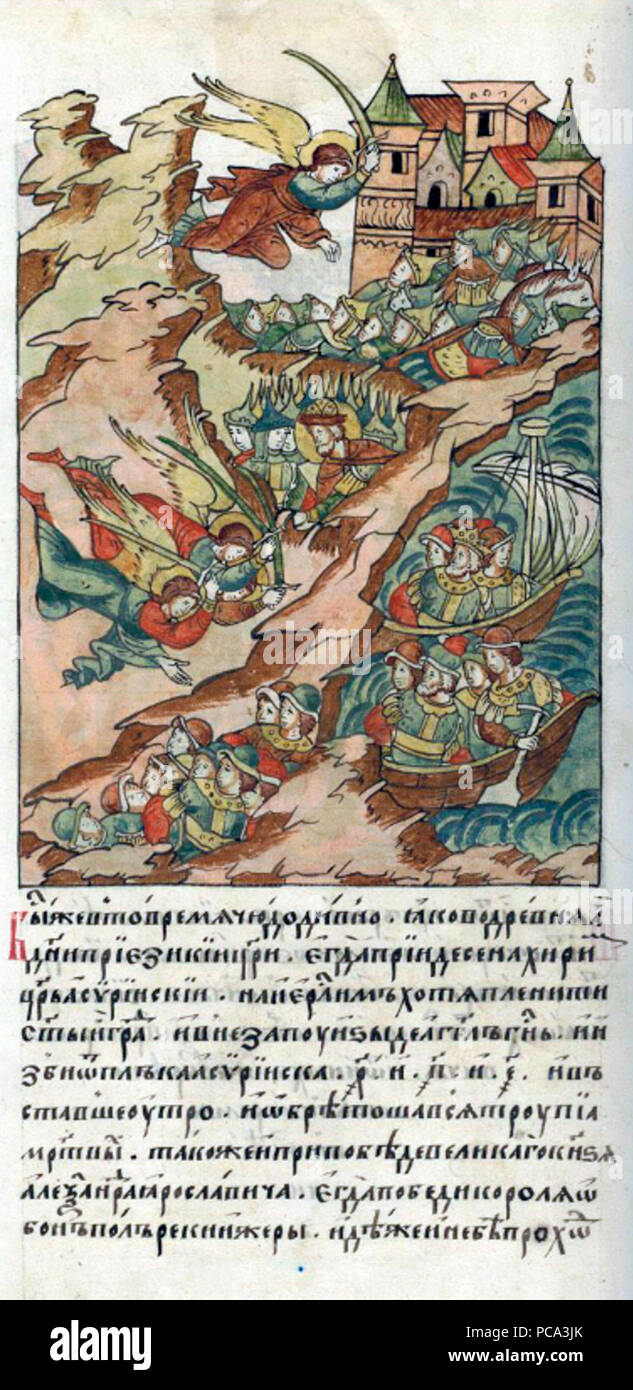 19 Gesichtsbehandlung Chronik - B 06, S. 036 - Schlacht an der Newa. Stockfoto