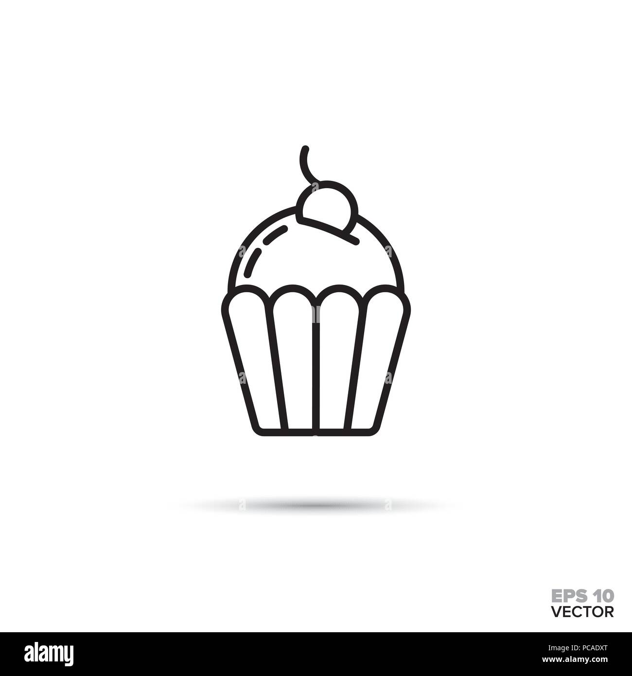 Cupcake mit Kirsche auf Vektor Symbol Leitung. Süße Speisen Symbol. Stock Vektor